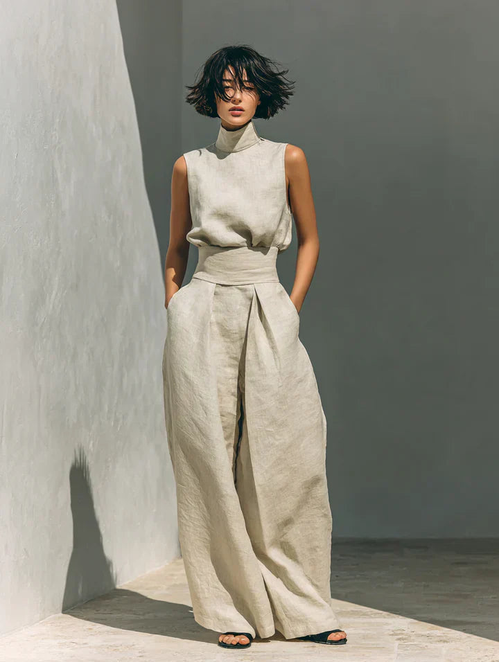 Flor | Completo Minimalista Canotta e Pantaloni Larghi in Cotone e Lino