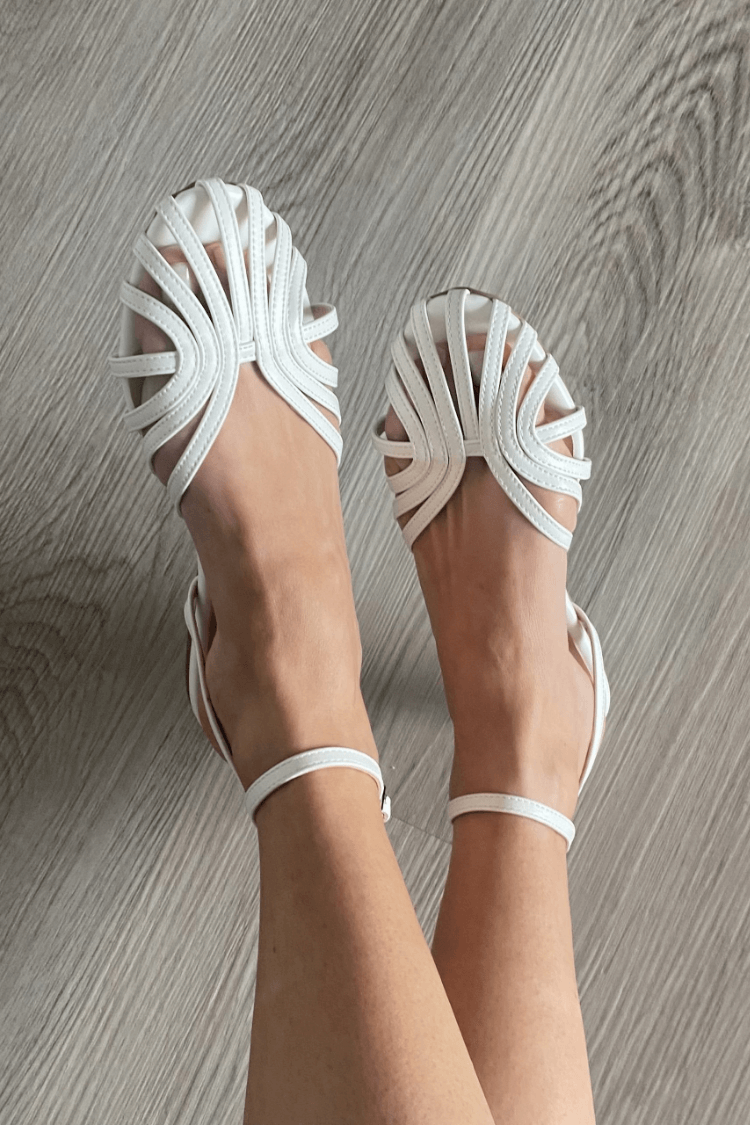sandali con cinturino alla caviglia scarpe basse con cut-out punta rotonda tinta unita.