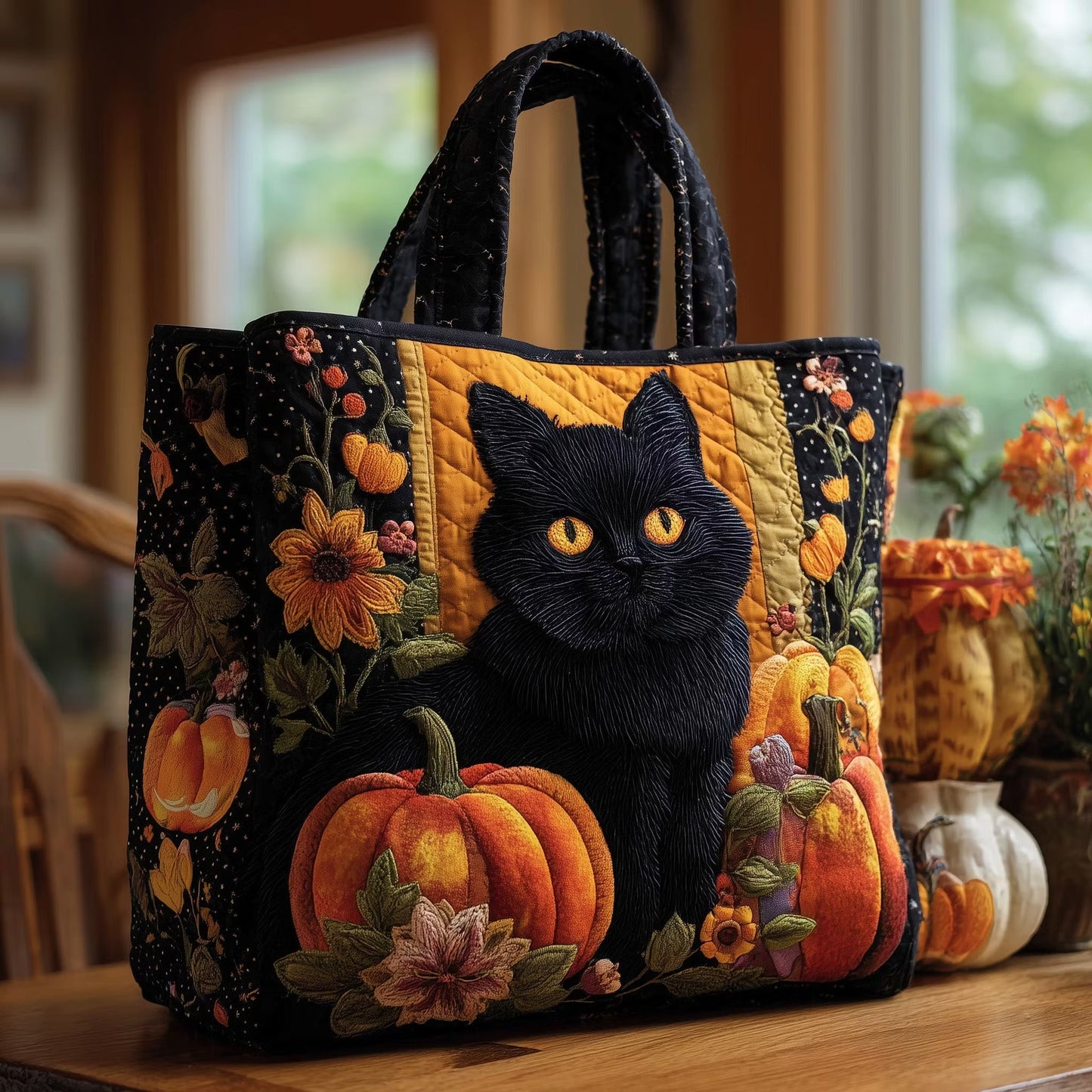 Mirella | Borsa Trapuntata Gatto Nero con Zucca