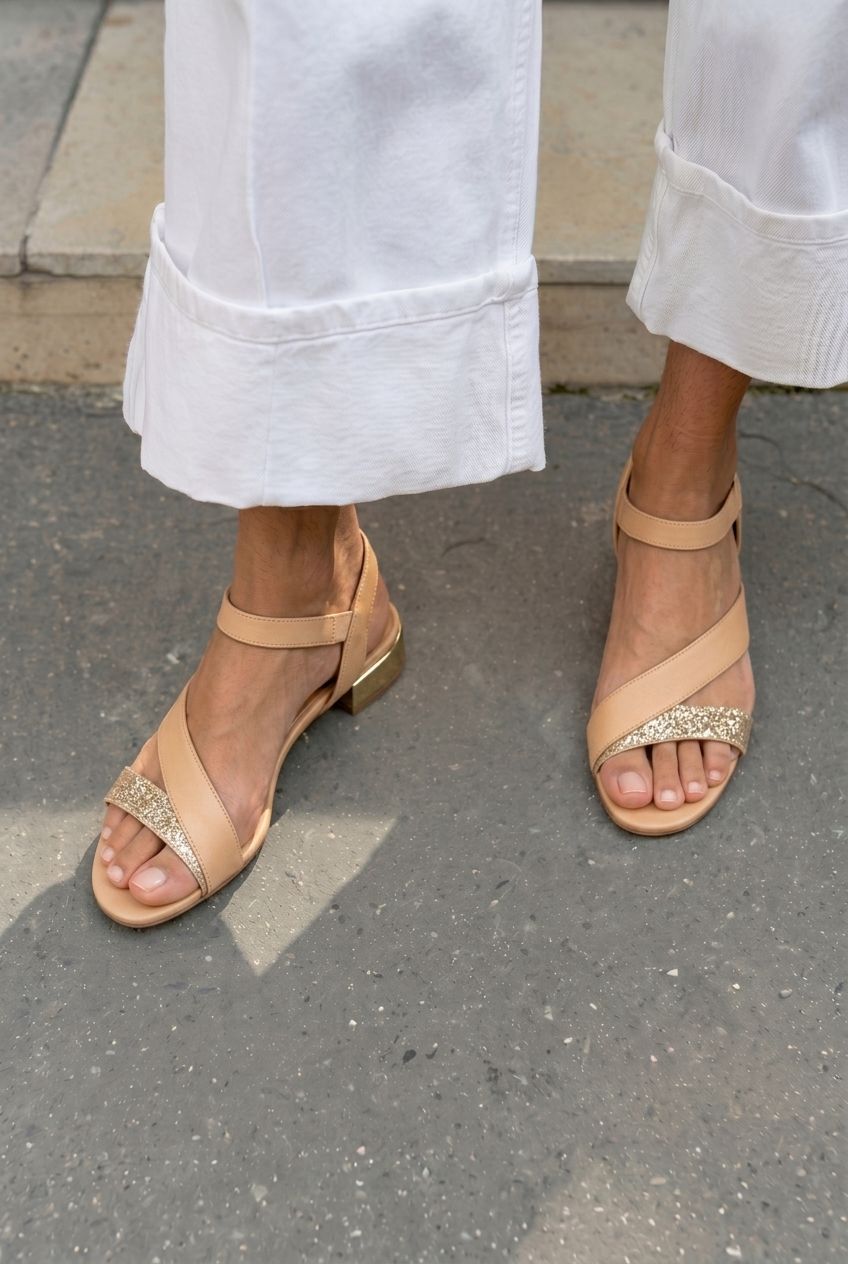 Sandali nude con dettagli glitter
