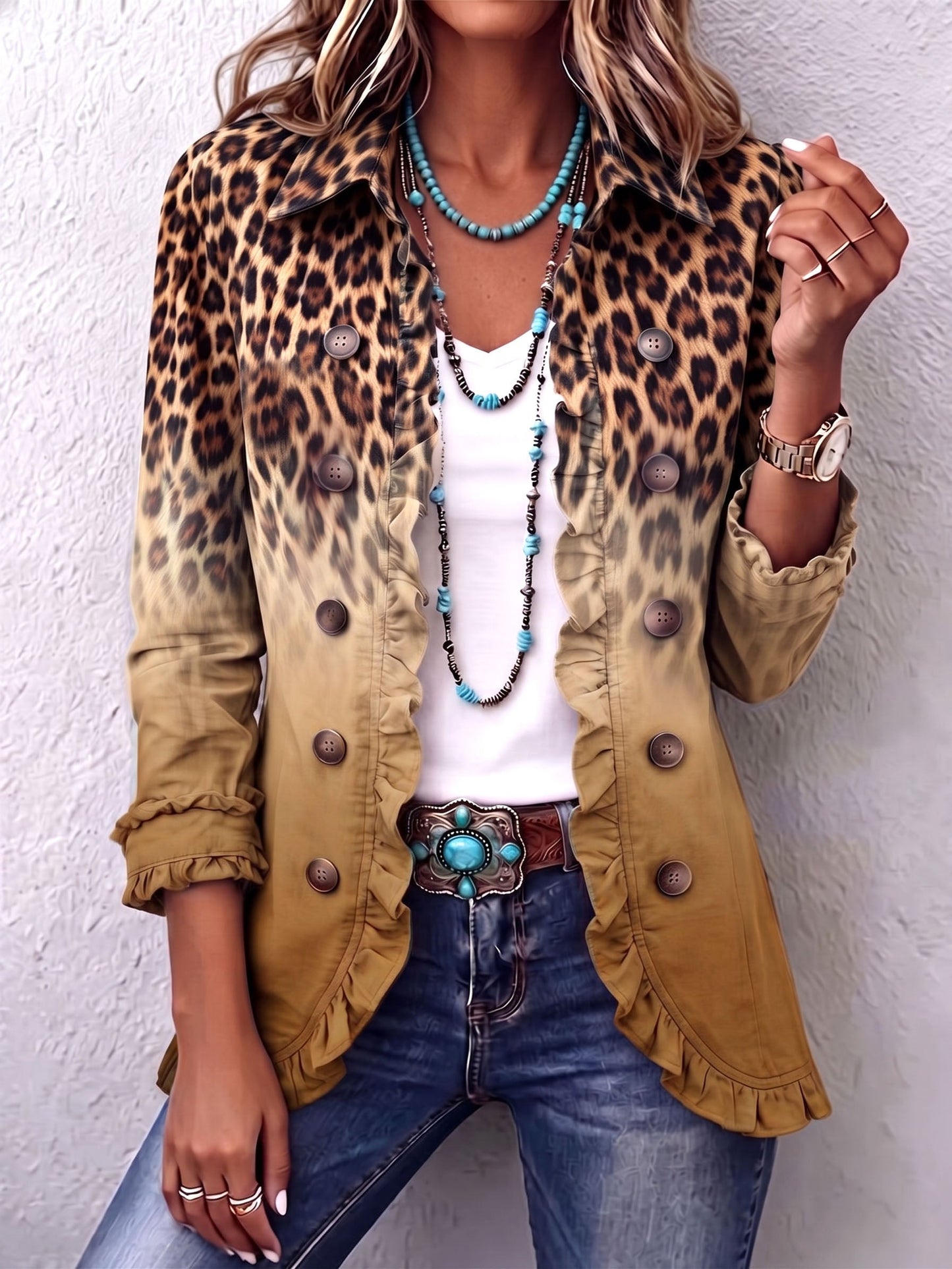 Paola | Blazer Leopardato Ombré con Balze