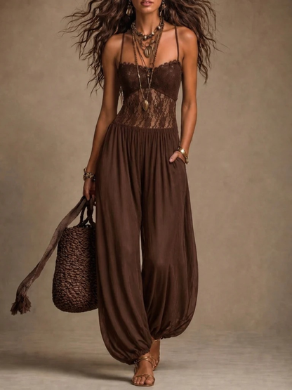LIRA | Tuta con scollo all’americana in pizzo fluido