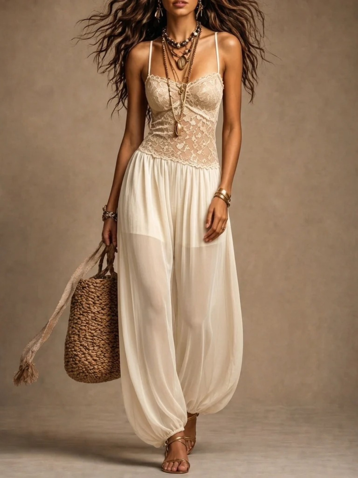 LIRA | Tuta con scollo all’americana in pizzo fluido