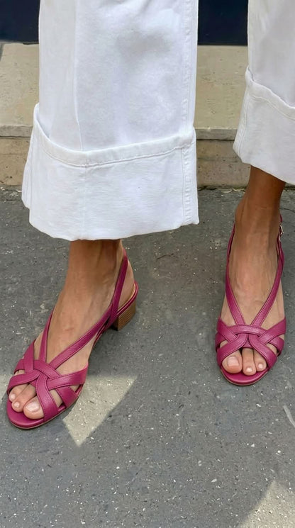 ELISA | Sandali con tacco basso in pelle con cinturini incrociati