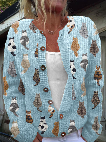 Filomena | Cardigan Comodo con Stampa di Gatti