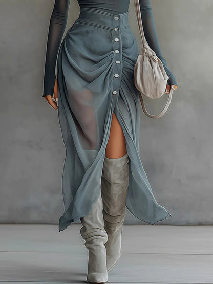 Completo asimmetrico grigio-blu con cut-out - dettaglio 4