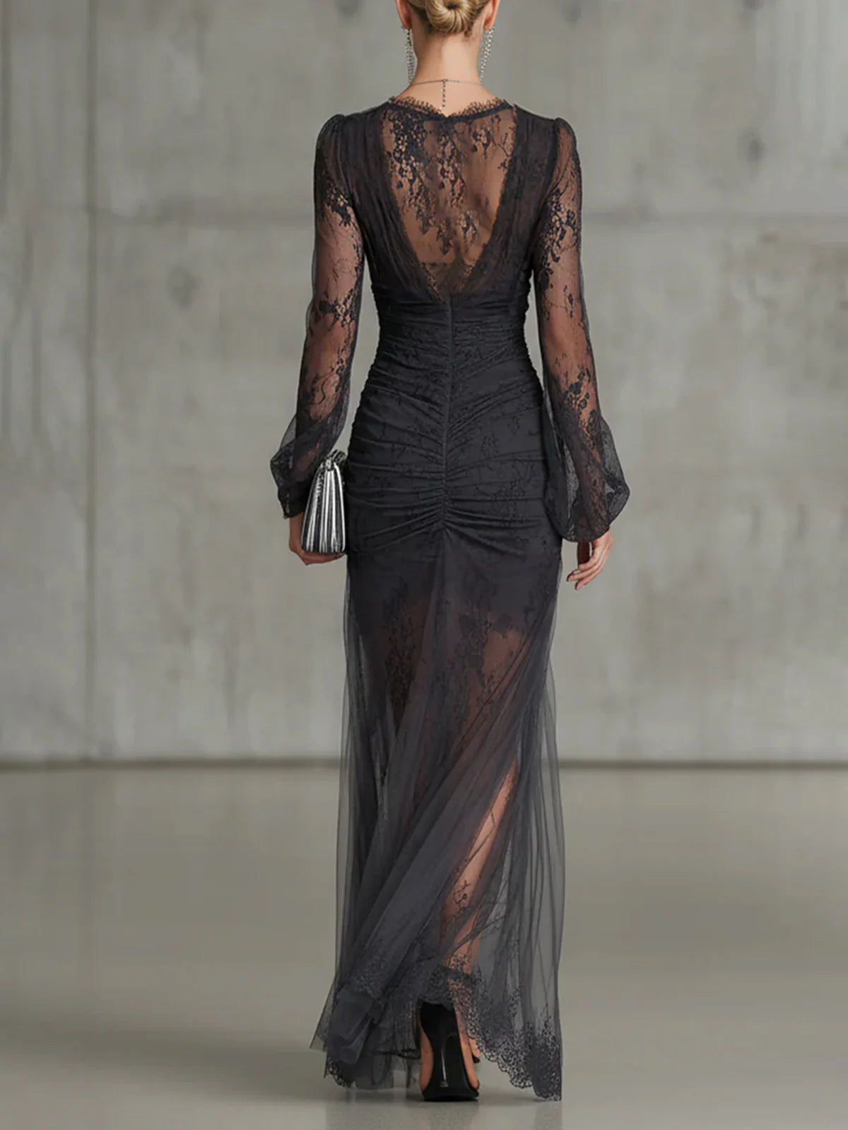 Tessa abito maxi in pizzo grigio scuro - Bianca Módena