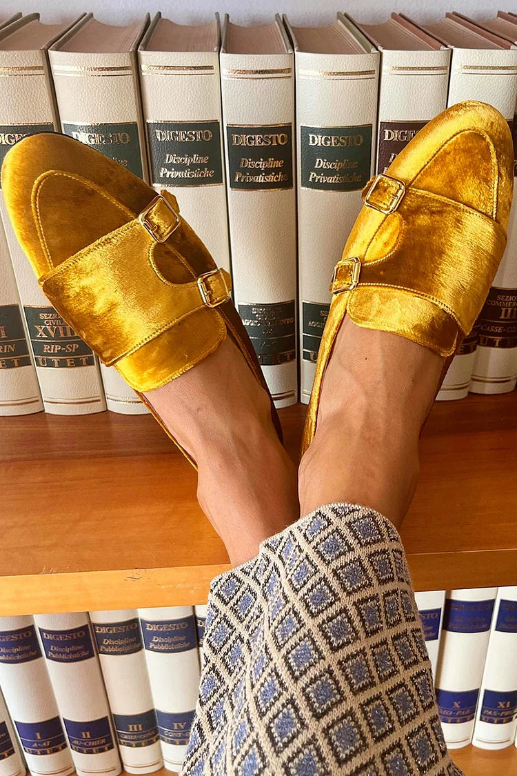 Mocassini slip-on scamosciati Giallo con cinturino e fibbie decorative