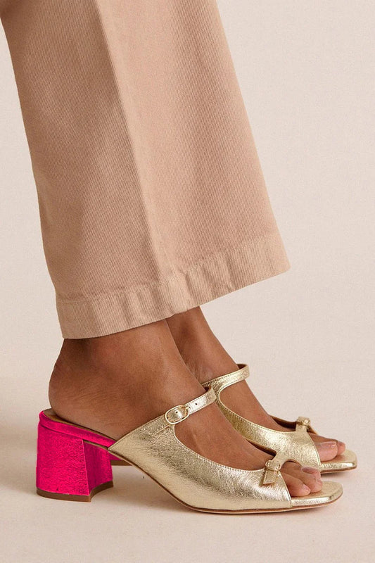 Tacchi larghi slingback cut-out color block Oro