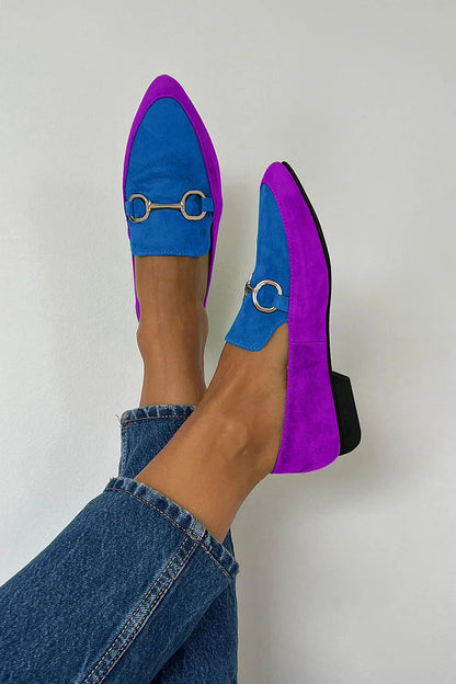 Ballerine color block opache rétro a punta con fibbia