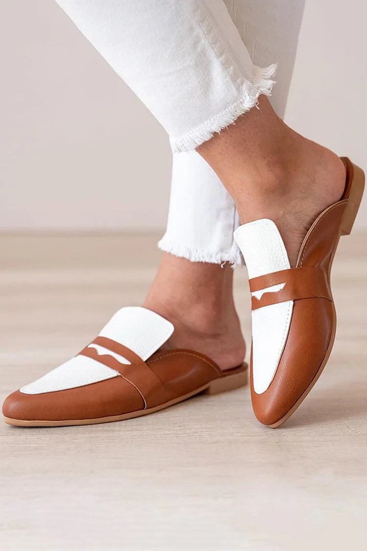 Mules marroni patchwork color block