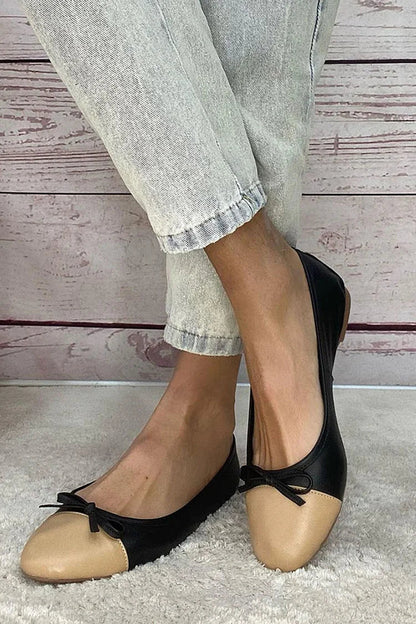 Ballerine color block Nero a punta tonda con fiocco
