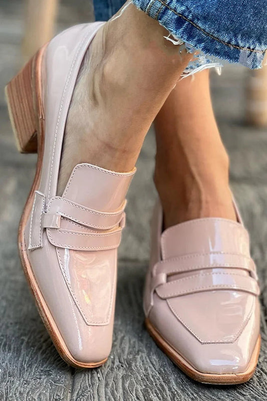 Mocassini chunky verniciati Rosa a punta quadrata in pelle