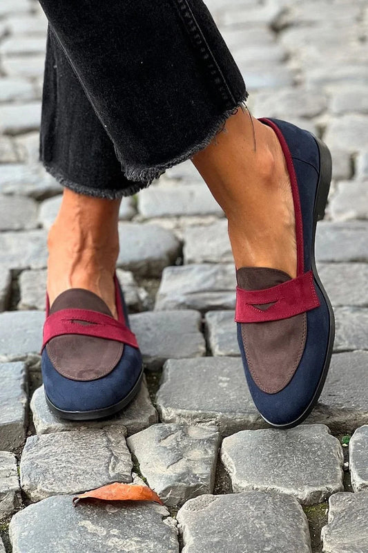 Mocassini color block patchwork Blu Navy a punta tonda