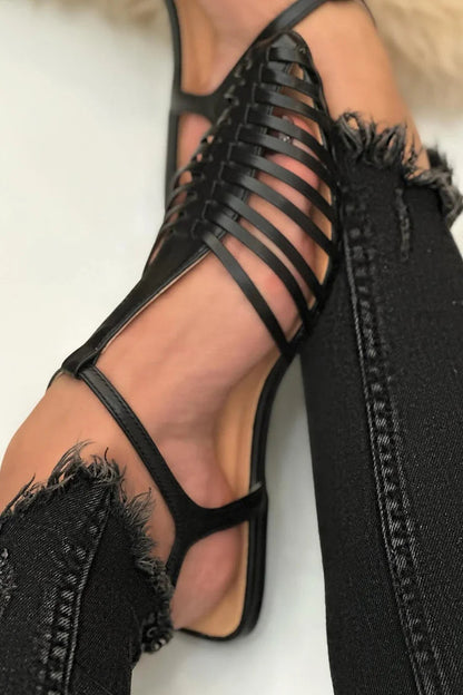 Sandali cut-out essenziali casual Nero a punta con cinturino a T