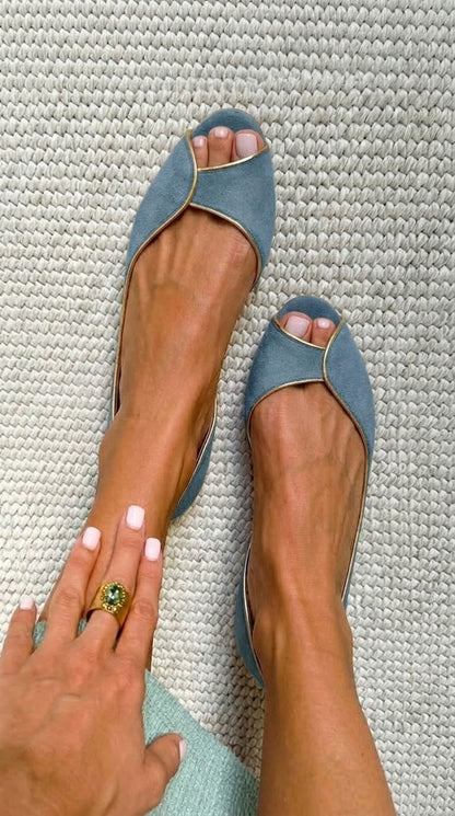 Ballerine peep toe d'Orsay scamosciate Beige e Oro