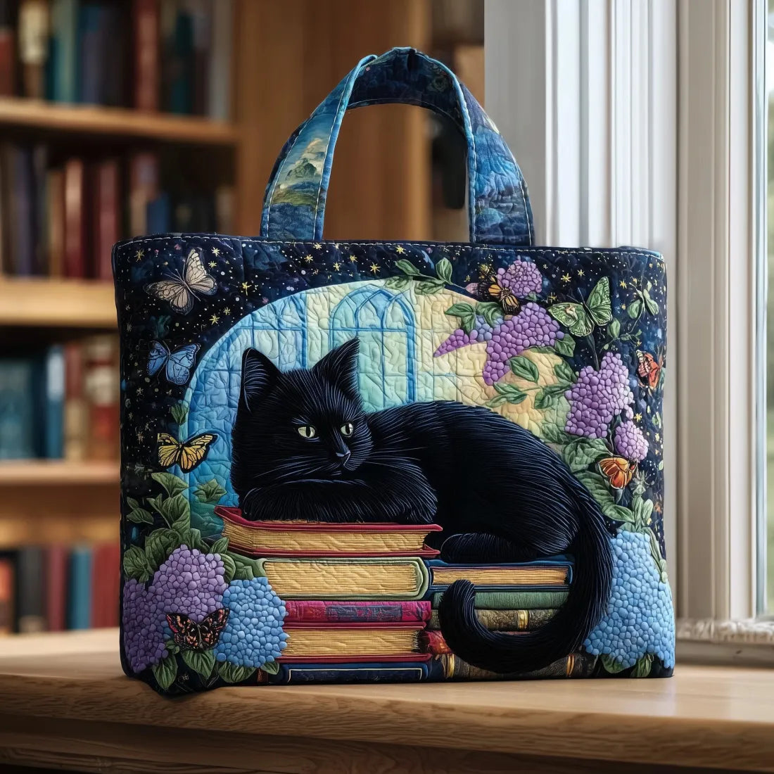 Ludovica | Borsa Trapuntata Gatto Nero tra i Libri