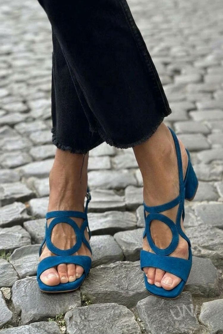 Sandali con tacco slingback cut-out Giallo a punta quadrata