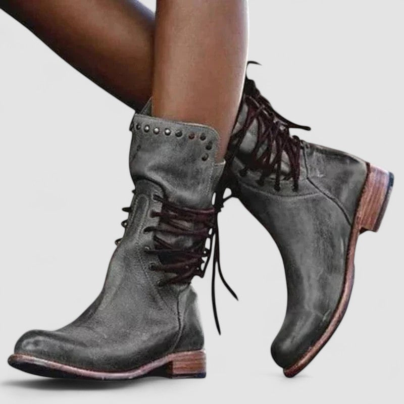 Rachel | Stivaletti Western Vintage con Lacci - Grigio