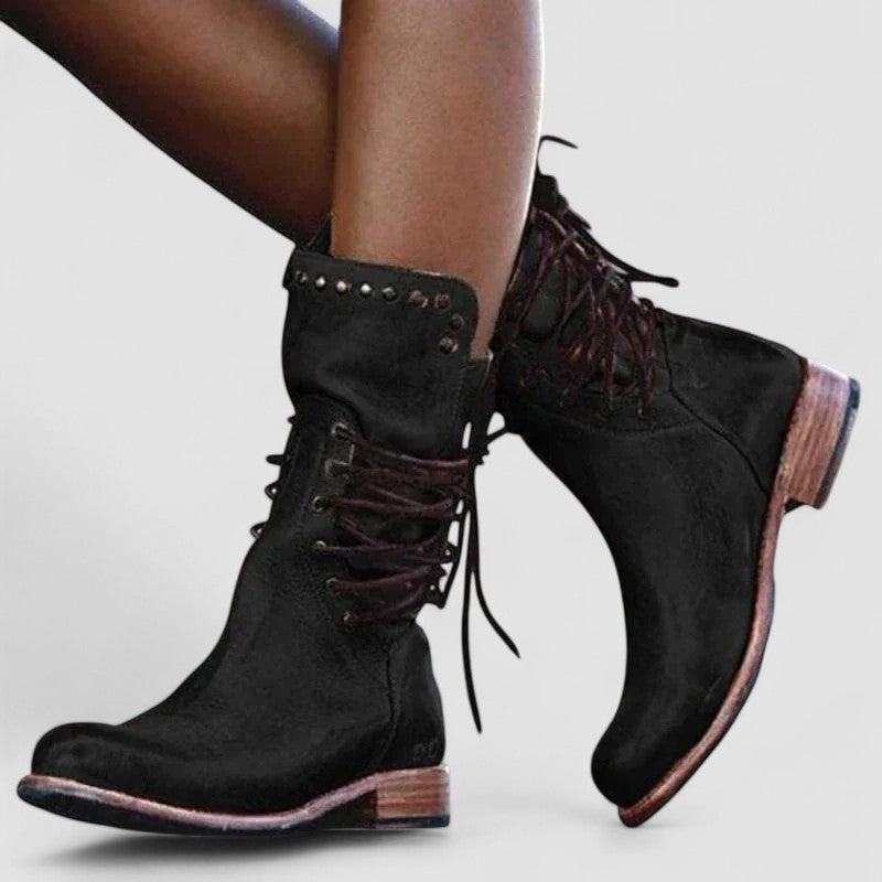 Rachel | Stivaletti Western Vintage con Lacci - Nero