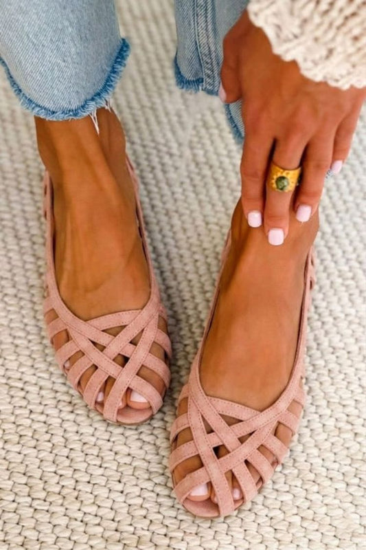 Ballerine cut-out intrecciate scamosciate chic Rosa Antico con cinturini