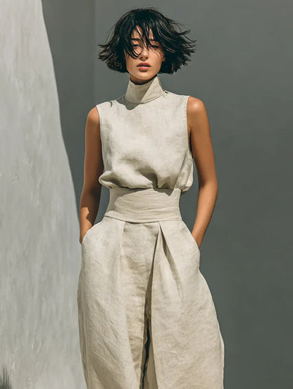 Flor | Completo Minimalista Canotta e Pantaloni Larghi in Cotone e Lino