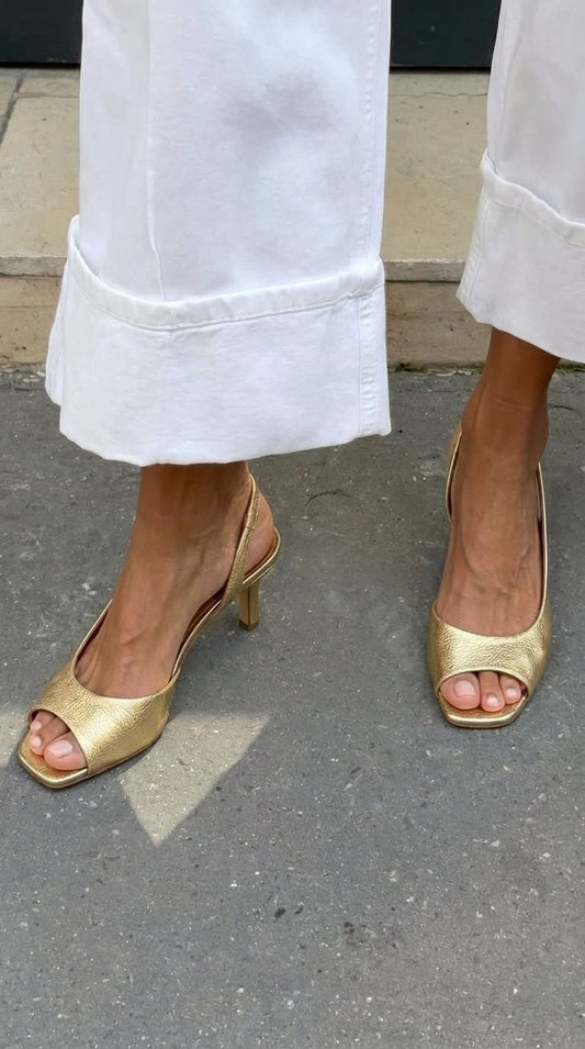 Tacchi kitten slingback peep toe metallizzati Oro