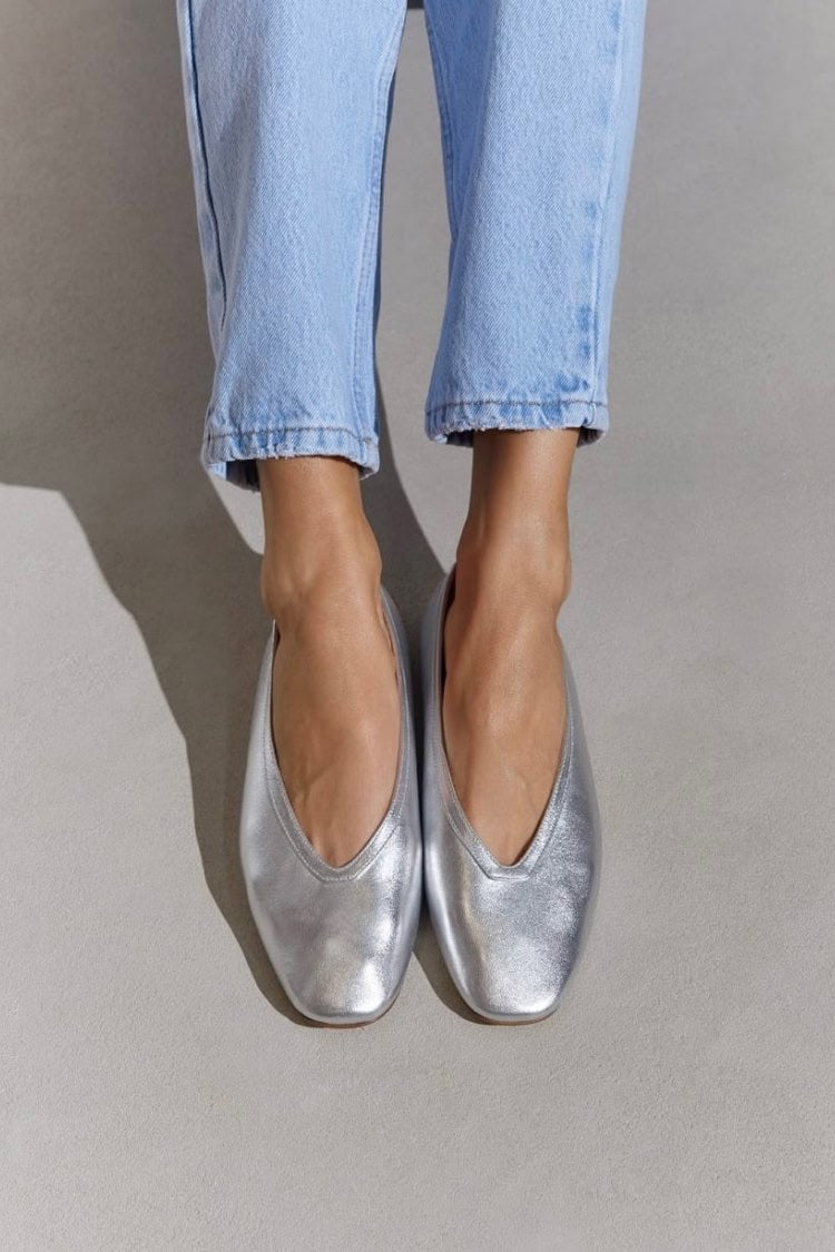 Ballerine argento metallizzato punta quadrata