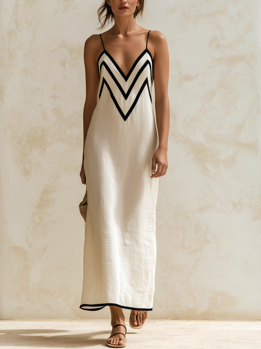 Inma | Abito lungo stile slip con bordi a contrasto e motivo a zigzag