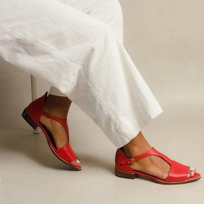 Sandali cut-out peep toe casual a punta con cinturino a T