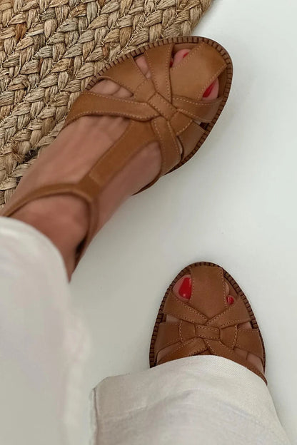 Tacchi larghi cut-out intrecciati Marrone con fibbia e cinturino a T