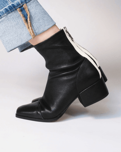 Stivaletti color block Nero a punta quadrata con zip e tacco basso a blocco