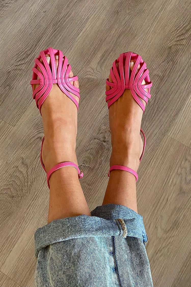 sandali con cinturino alla caviglia scarpe basse con cut-out punta rotonda tinta unita.