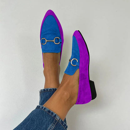 Ballerine color block opache rétro a punta con fibbia
