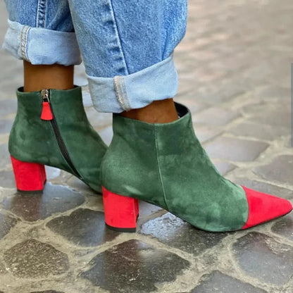 Stivali con tacco largo color block Verde a punta con zip