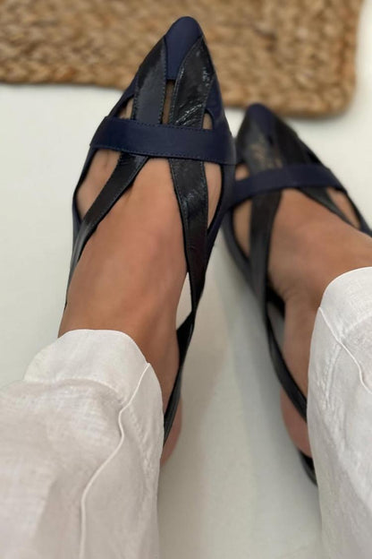Ballerine slingback cut-out patchwork Blu Navy a punta