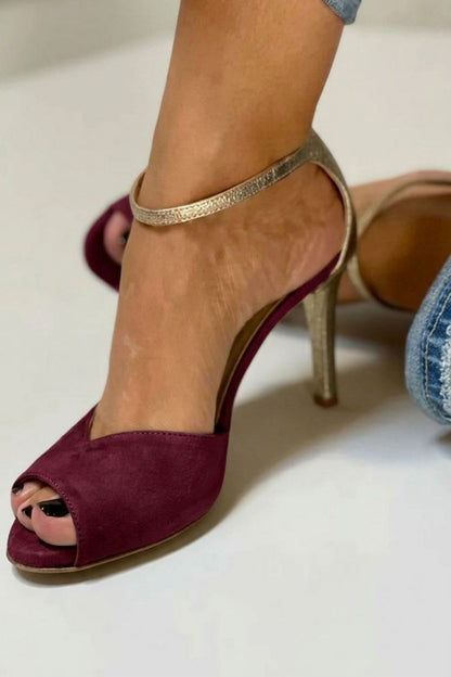 Tacchi a spillo peep toe glitter con cinturino alla caviglia e fibbia