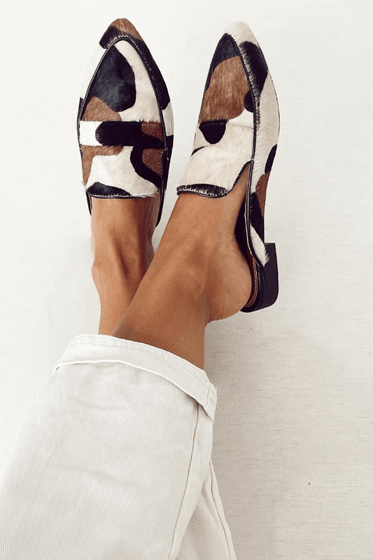 Mocassini patchwork con stampa animalier a punta tonda