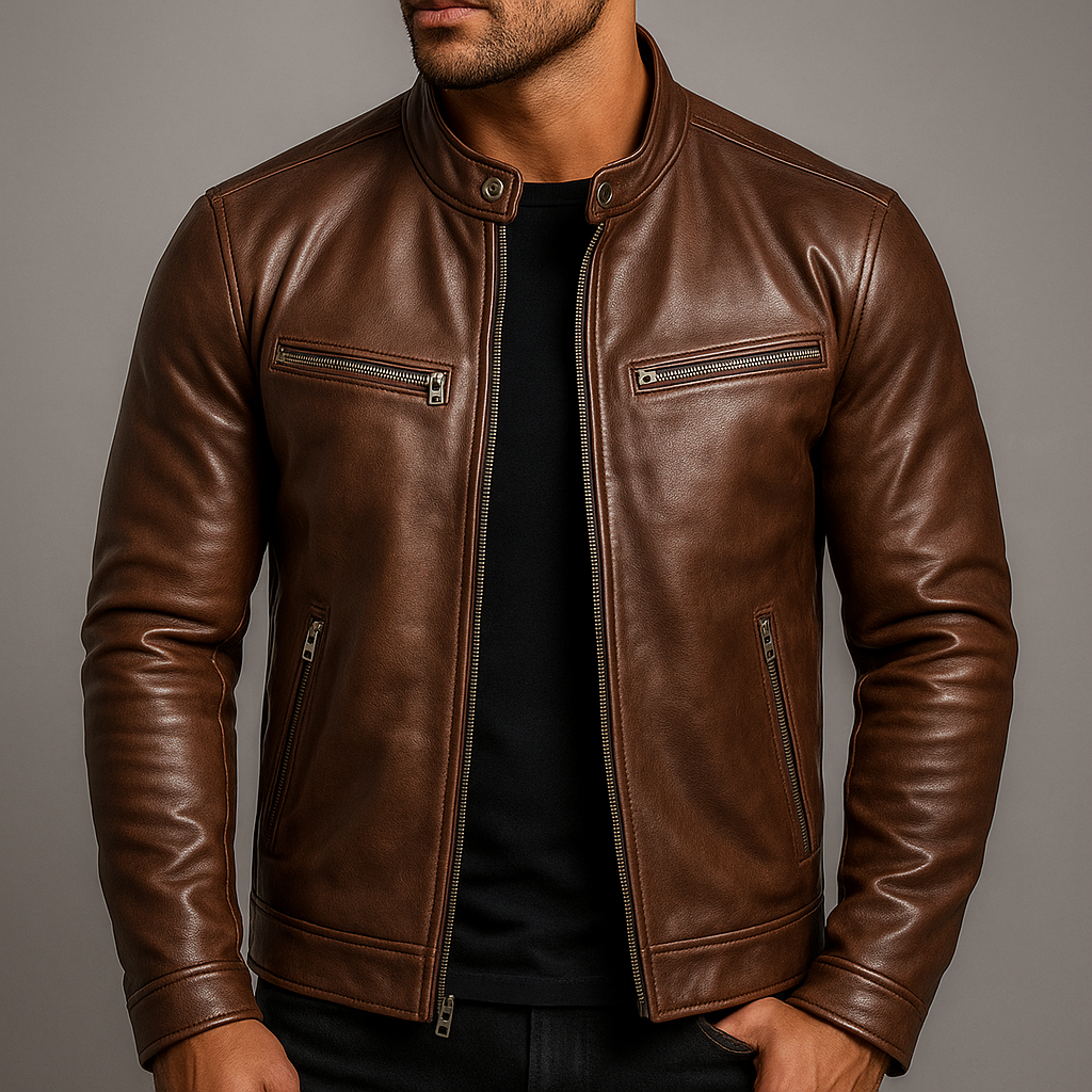 RECIO | Chaqueta vintage de piel con cremallera