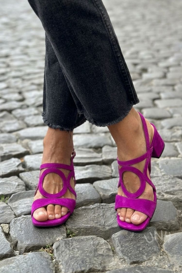 Sandali con tacco slingback cut-out Giallo a punta quadrata