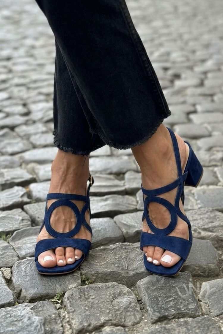 Sandali con tacco slingback cut-out Giallo a punta quadrata