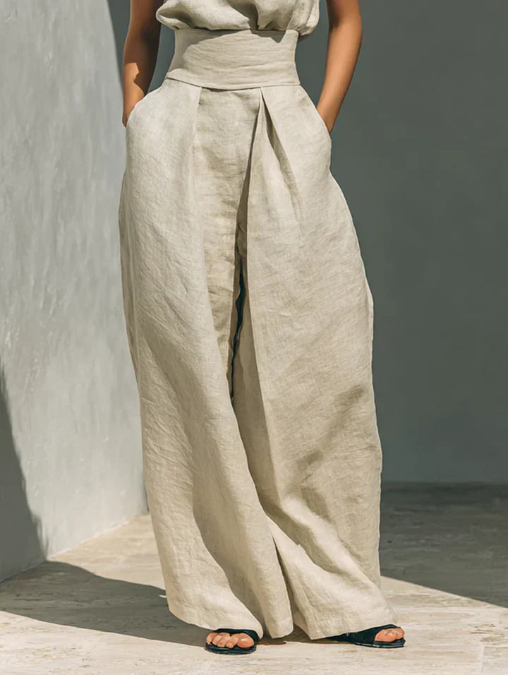 Flor | Completo Minimalista Canotta e Pantaloni Larghi in Cotone e Lino