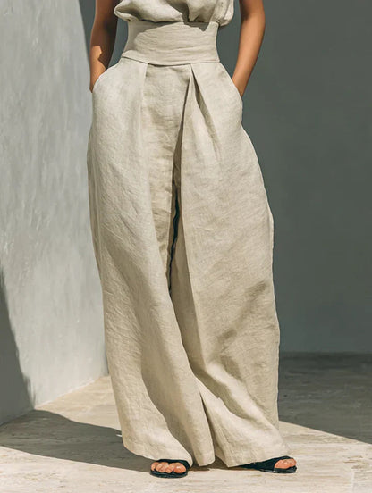 Flor | Completo Minimalista Canotta e Pantaloni Larghi in Cotone e Lino