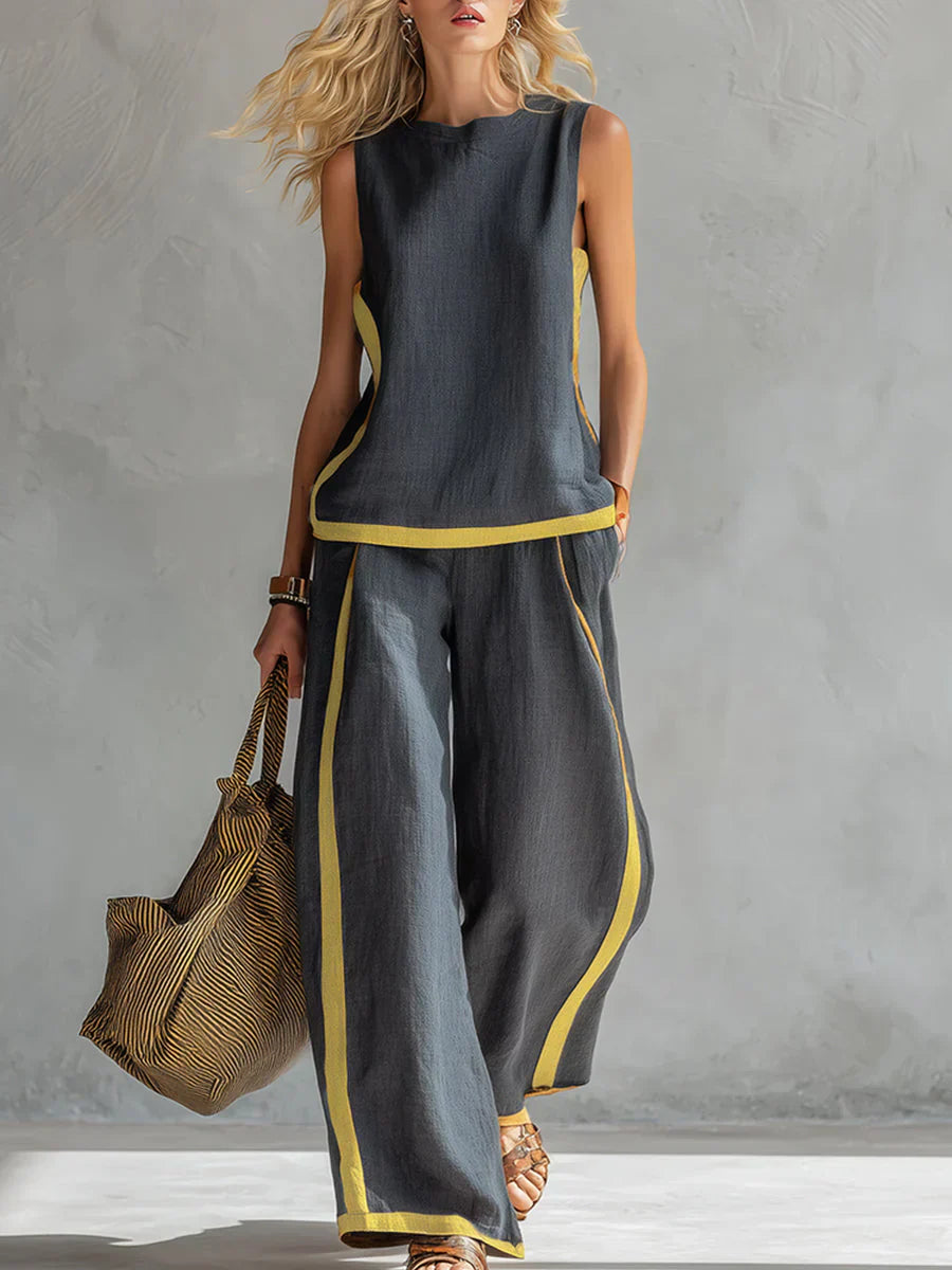 Ursula – Completo gilet e pantalone chic-casual con finiture bicolore