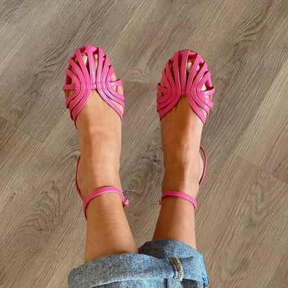Ballerine cut-out a punta tonda in tinta unita con cinturino alla caviglia