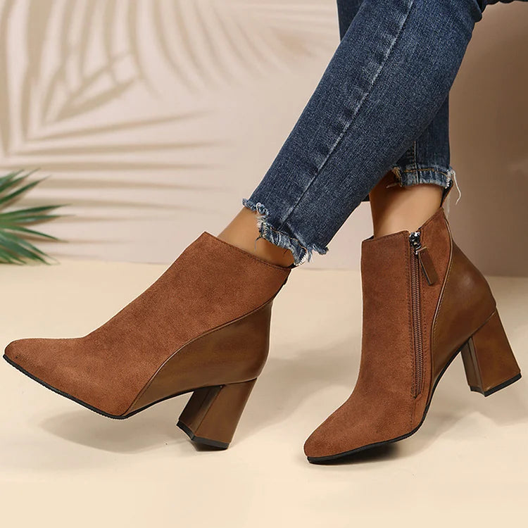 Stivaletti patchwork chunky a punta con zip