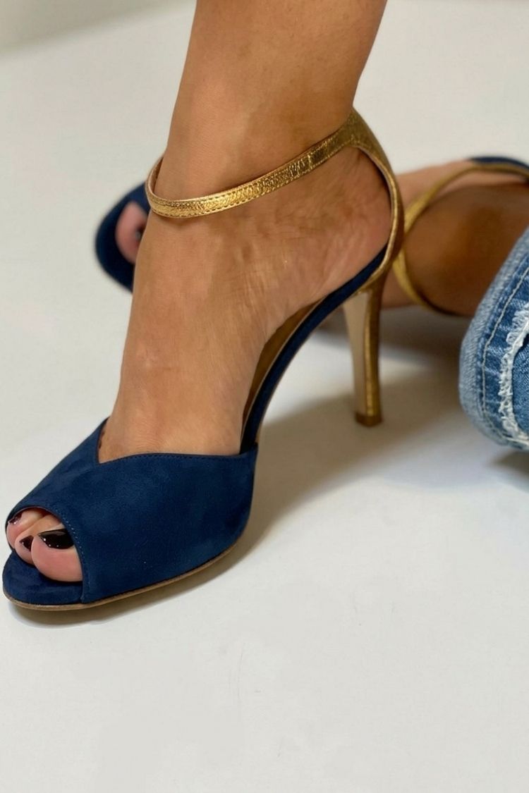 Tacchi a spillo peep toe glitter con cinturino alla caviglia e fibbia