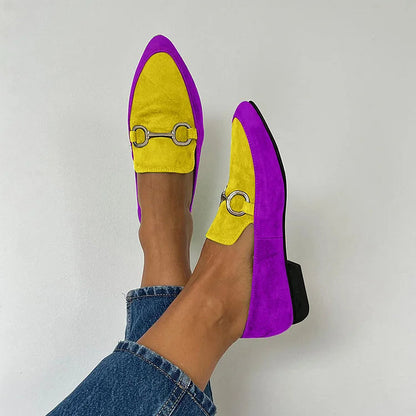 Ballerine color block opache rétro a punta con fibbia