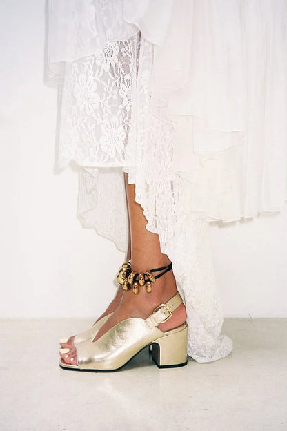 Tacchi larghi slingback peep toe lucidi metallizzati Oro