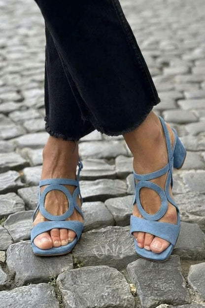Sandali con tacco slingback cut-out Giallo a punta quadrata